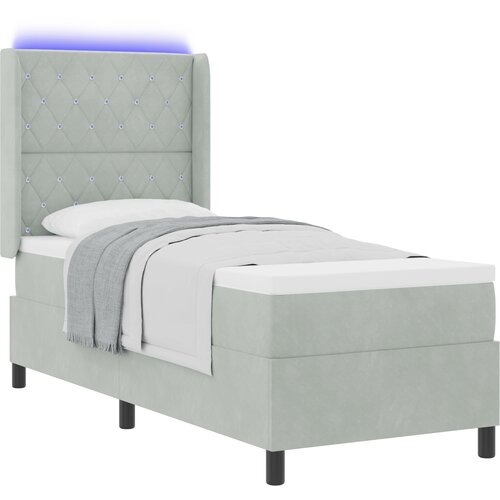 vidaXL Box Spring postelja z vzmetnico in LED lučko svetlo siva 80x200 cm žamet Cene