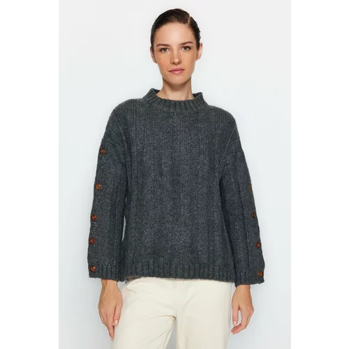 Trendyol Anthracite Soft Textured Knitwear Sweater with Side Buttons
