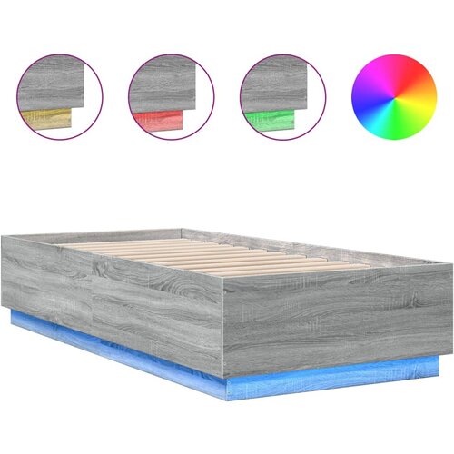 Maison Chic Posteljni okvir - Enojna postelja - Postelja za odrasle z LED lučkami siva sonoma 100x200 cm inž. les, (21696437) Slike