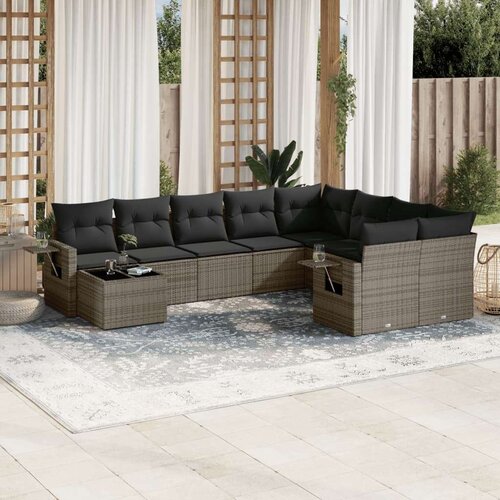 vidaXL 10-dijelni set vrtnih sofa od poliratana s jastucima sivi Cijene