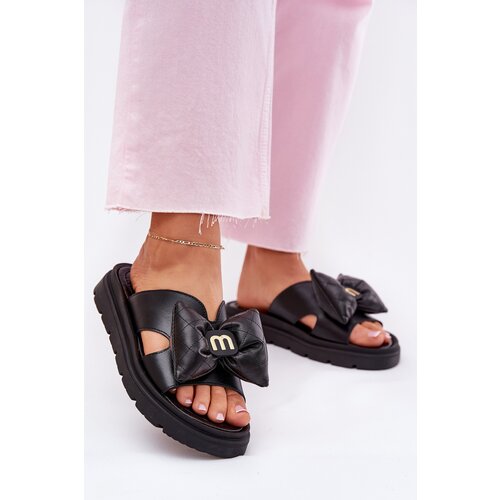 CheBello Ladies leather sandals on platform with bow 4647 black Cene