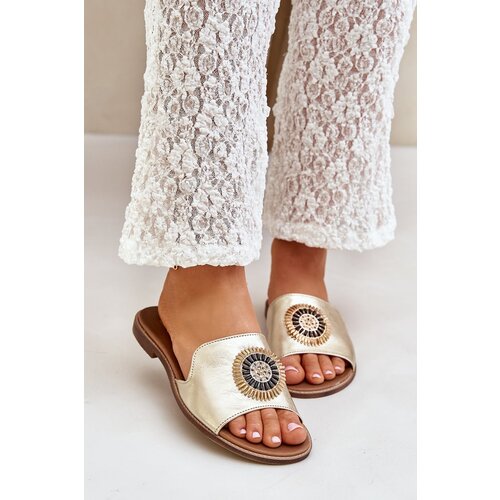 Lewski Shoes Leather Slippers With Decoration On Flat Heel Zazoo Cene