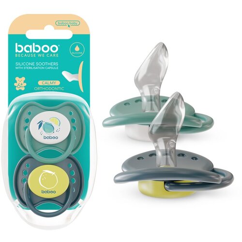 Baboo Soothers Silicone Orthodontic with Case duda Lagoon Fiesta 6-12 m 2 kos Slike