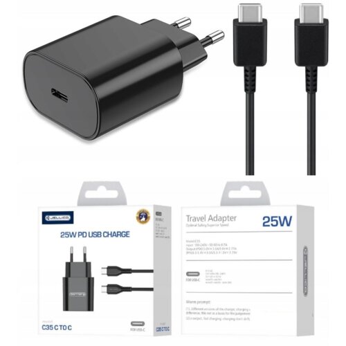 Jellico Hišni polnilec C35 (Quick Charge) 25W vhod Type-C z Type-C podatkovnim kablom, Original (EU Blister), črn Cene