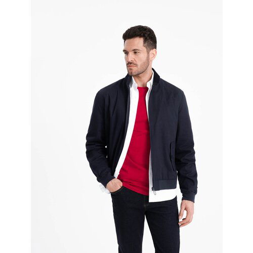 Ombre Men's quilted bagged jacket - navy blue Cene