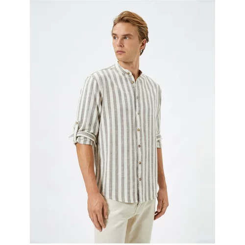 Koton Large Collar Shirt with Long Sleeves, Collapsible Sleeves and Buttons.