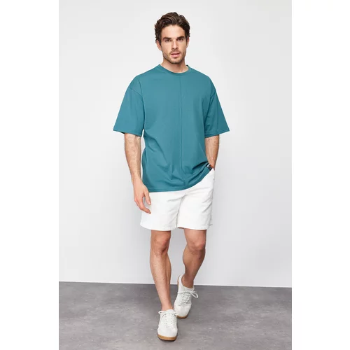 Trendyol Men's Emerald Green Oversize Stitch Detail 100% Cotton T-Shirt