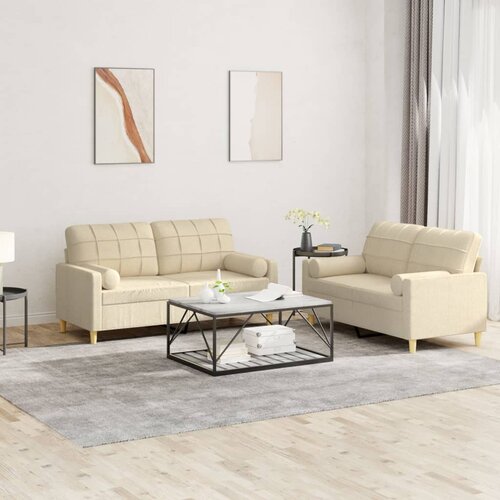  2-dijelni set sofa s jastucima krem od tkanine Cijene