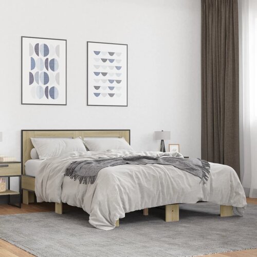  Okvir za krevet boja hrasta 140x200cm konstruirano drvo i metal Cijene