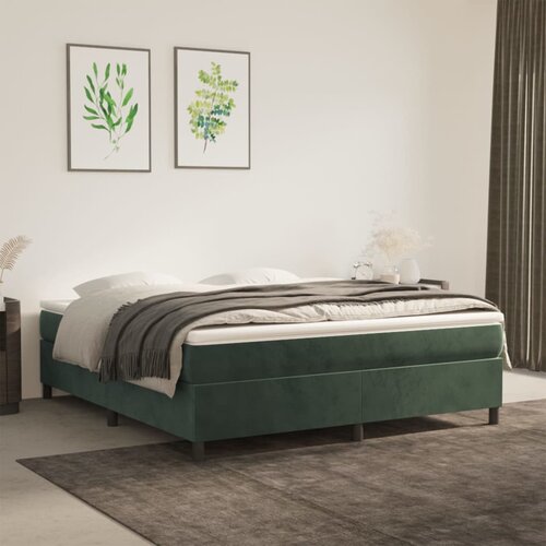 VidaXL Krevet s oprugama i madracem tamnozeleni 180x200 cm bar&amp;scaron;unasti Slike