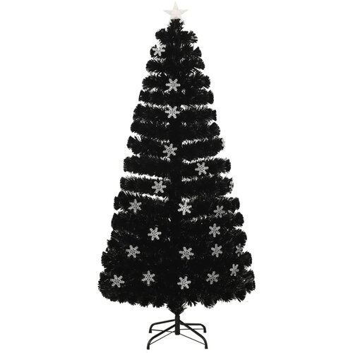  Božićno drvce s LED pahuljama crno 150 cm od optičkih vlakana Slike