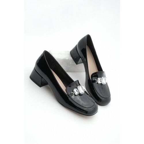 Marjin Women's Chunky Heel Stony Flat Toe Classic Heeled Shoes Lendina Black Patent Leather Cene