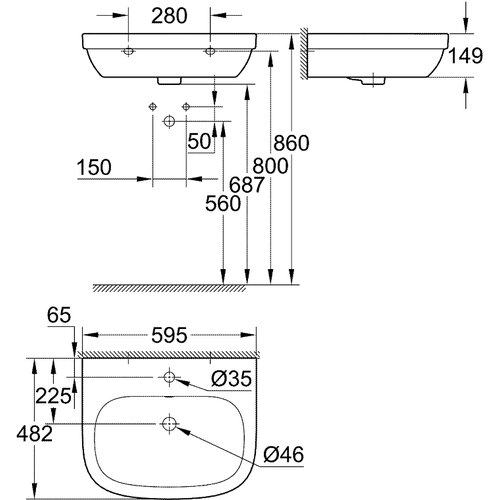 Grohe Euro Ceramic 60 umivaonik 39335000 Slike