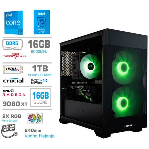 MEGA gaming namizni računalnik S7X i5-14400F/16GB/1TB SSD/RX 9060 XT/črna Cene