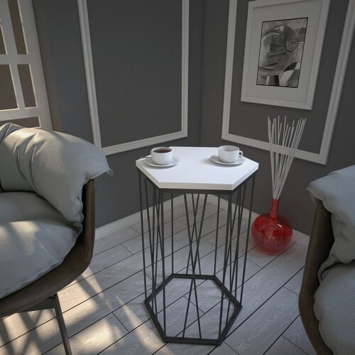 Woody Fashion Cetrus Wood - White WhiteBlack Side Table Slike