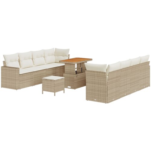 vidaXL 11-dijelni vrtni sofa set s jastučićima bež poli ratan akacija, 3-dijelni vrtni set za objedovanje s jastučićima bež poli ratan akacija Cijene