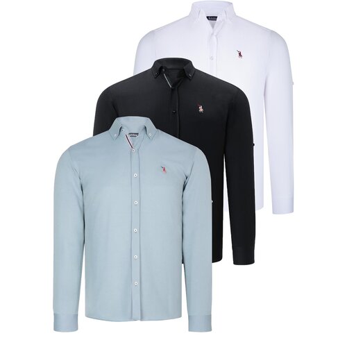 Dewberry TRIPLE SET G674 MENS SHIRT-BLACK-WHITE-WATER GREEN Slike