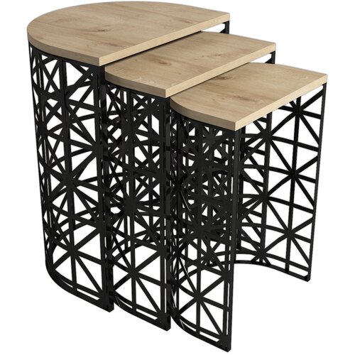 Hanah home Set klub stočića Stil Metal Ferforje, 3 komada, Hrast Slike