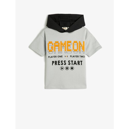 Koton Hooded T-Shirt Slogan Printed Short Sleeve Color Block Cene