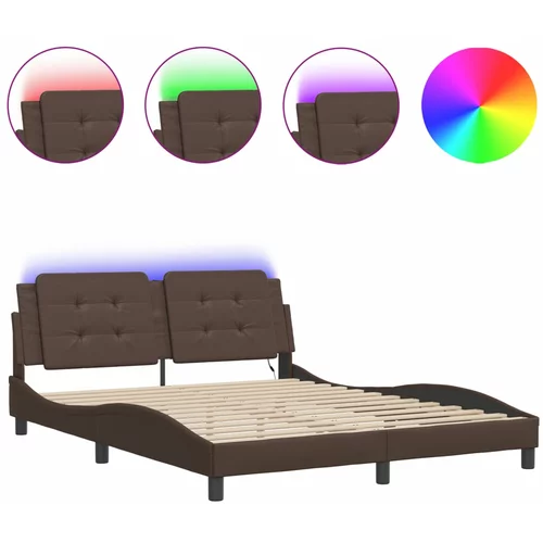 vidaXL Okvir kreveta s LED svjetlima smeđi 160x200 cm od umjetne kože