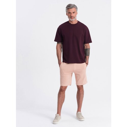Ombre Men&amp;#039;s knit shorts with drawstring and pockets - powder pink Slike