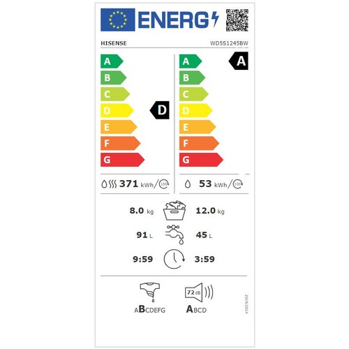 Hisense ma&amp;scaron;ina za pranje i su&amp;scaron;enje ve&amp;scaron;a WD5S1245BW Slike