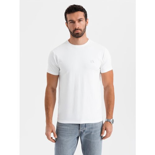 Ombre Men's SLIM FIT T-shirt with round neckline and logo - white Cijene