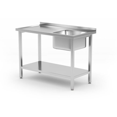 Hendi Sto sa sudoperom i policom, pričvr&amp;scaron;ćen &amp;scaron;rafovima, Kitchen Line, 1000x600x(H)850mm Slike