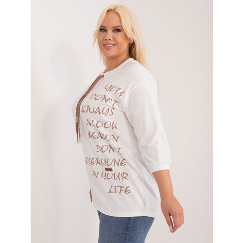 Fashion Hunters Ecru-brown cotton blouse of larger size Slike