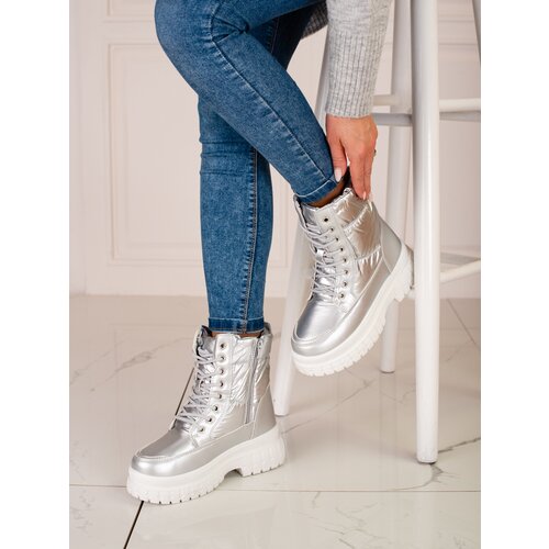 SHELOVET Silver women&amp;#039;s snow boots with lacing Slike