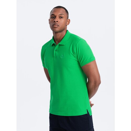 Ombre Men's BASIC single color pique knit polo shirt - neon green Cene