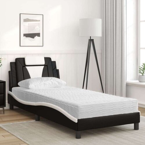 Krevet s madracem crno-bijeli 90 x 190 cm od umjetne kože Slike