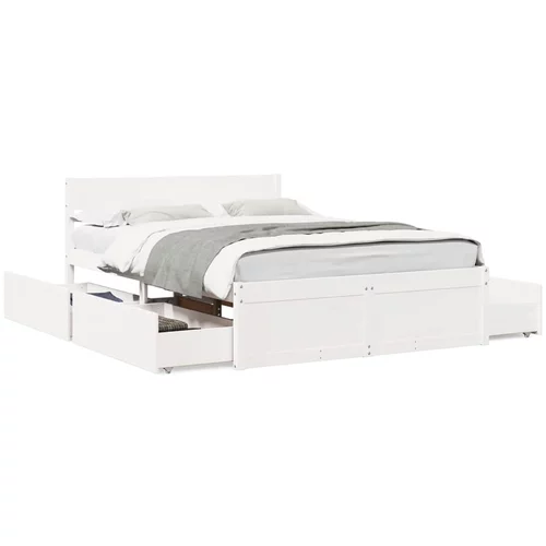 vidaXL Okvir za krevet s ladicama bijeli 120x200cm od masivne borovine