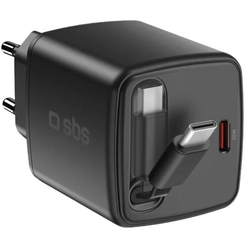 Sbs Stenski polnilnik 30W USB-C GaN z zložljivim kablom črne barve, (5000277602) Slike