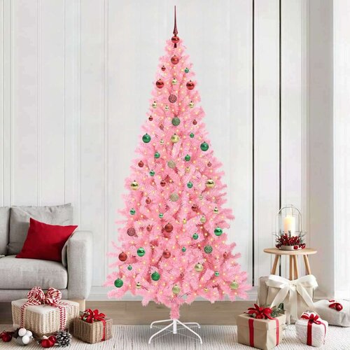 vidaXL Božično drevo med 300 LED z stojalom Roza 240 cm PVC Cene