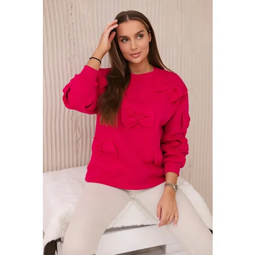 Kesi Insulated cotton sweatshirt with fuchsia-colored decorative bows