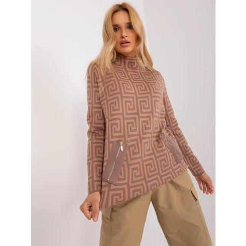 Fashion Hunters Brown turtleneck sweater with camel pattern