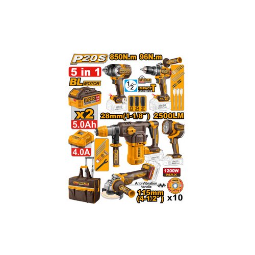 Ingco aku set COSLI251193E (bu&scaron; 96NM+brus+ud.odv. 850NM+hamer+lampa) Cene