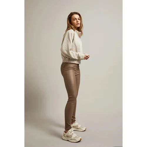 Moodo Women's waxed narrow trousers - beige Moodo Women's waxed narrow trousers - beige