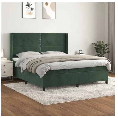 vidaXL Box spring postelja z vzmetnico temno zelena 160x200