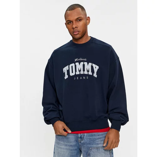Tommy Jeans Jopa Varsity DM0DM18386 Mornarsko modra Boxy Fit