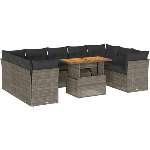 VidaXL 10-dijelni set vrtnih sofa od poliratana s jastucima sivi Slike