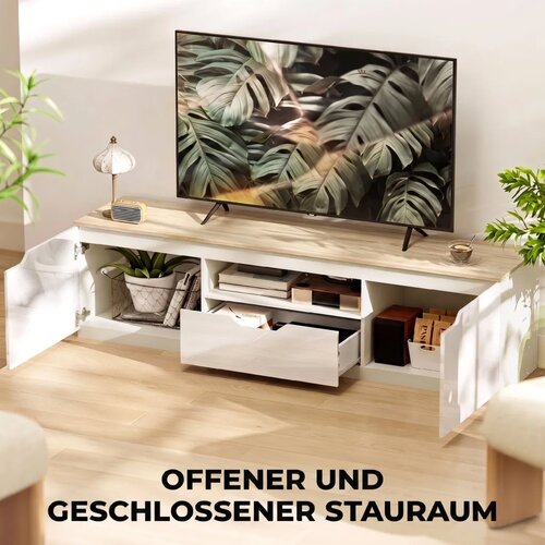  Niski TV ormarić visoki sjaj za TV do 65 3 pretinca ladica 160 x 38 x 43 cm prirodno drvo Slike