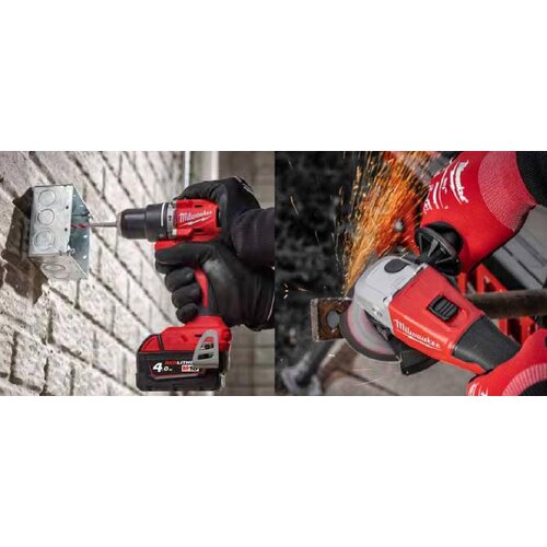 Milwaukee Set aku bu&amp;scaron;ilica-odvijač 18V 5Ah M18 BLPDRC-502C + aku brusilica 18V 125mm M18 BLSAG125X-0 Slike