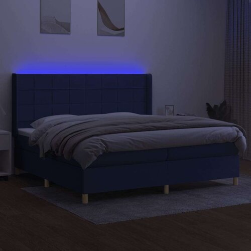  Krevet box spring s madracem LED plavi 200x200 cm od tkanine Slike