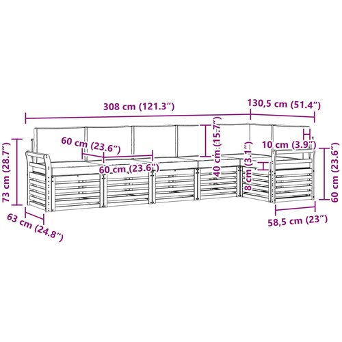  Set vanjskih sofa 6 pcs Bijela i bež 308 x 130,5 x 73 cm Slike