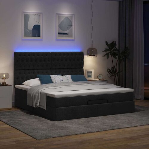 VidaXL Otomanski posteljni okvir z vzmetnico črn 160x200 cm blago Slike