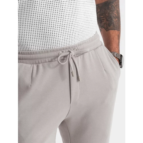 Ombre Men's knit pants with elastic waistband - light grey