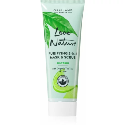 Oriflame Love Nature Organic Tea Tree & Lime maska i piling za čišćenje za masnu kožu 75 ml