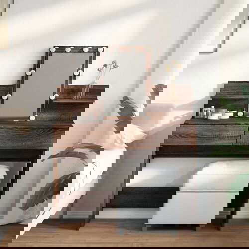 vidaXL Toaletna mizica z LED lučkami rjavi hrast 100x40x130 cm Cene